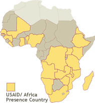 Map showing USAID presence countries in Africa