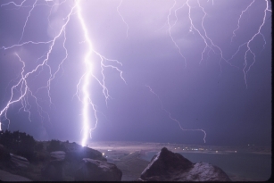 Lightning flash over Lake Pueblo, Colorado, August 2000