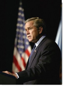 President George W. Bush delivers remarks on Weapons of Mass Destruction Proliferation at the National Defense University at Ft. McNair, Wednesday, Feb. 11, 2004. White House photo by Eric Draper.
