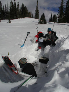 Photograph of researchers condicting ground-based measurements as part of the CLPX.
