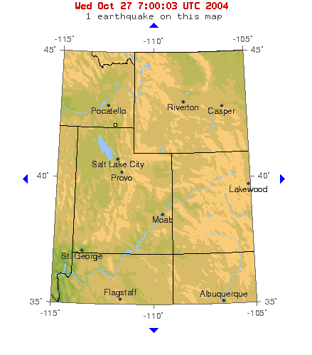 10-degree map showing recent earthquakes