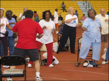 Josefina Carbonell exercising with seniors.