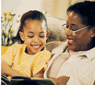 women and daughter reading