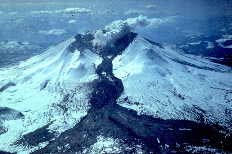 Melting snow and ice on the north flank of Washington's Mount St. Helens, triggered this lahar.