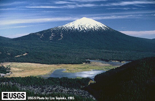 USGS Photo of Mount Bachelor Volcano and Sparks Lake