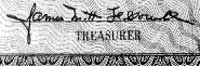 Image of the genuine signature of the oil company's treasurer, as it appears on the oil stock certificate.