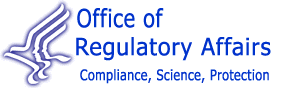 HHS Logo/Office of Regulatory Affairs Banner and Link to ORA Home page
