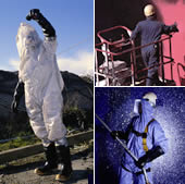 Images of workers wearing chemical protective clothing