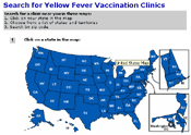 First screen in yellow fever registry showing clickable U.S. map.