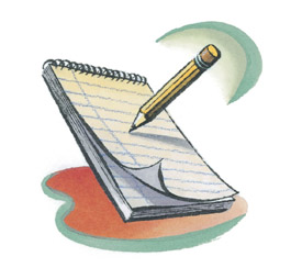 Image of a pencil writing on a steno pad