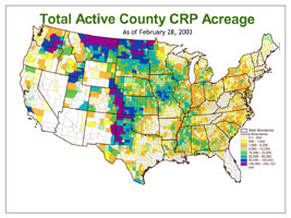 Density of CRP acreage in the U.S. by county. (USDA/FSA)
