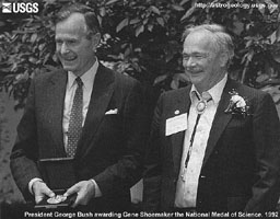 President George Bush awarding Gene Shoemaker the National Medal of Science, 1992.