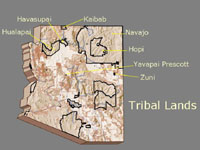 Map delineating tribal lands in northern Arizona. Currently, the water office at the Flagstaff Field Center has cooperative agreements to monitor, analyze, or explore surface- and/or ground-water issues with all of these tribes.