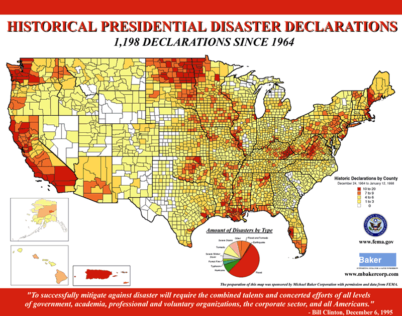 Map of Disaster Declarations Since 1964
