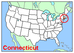 Map, Location of Connecticut