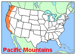 Map, Location of the Pacific Mountain Regions