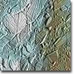 The ice-rich crust of Europa, imaged by the Galileo spacecraft.