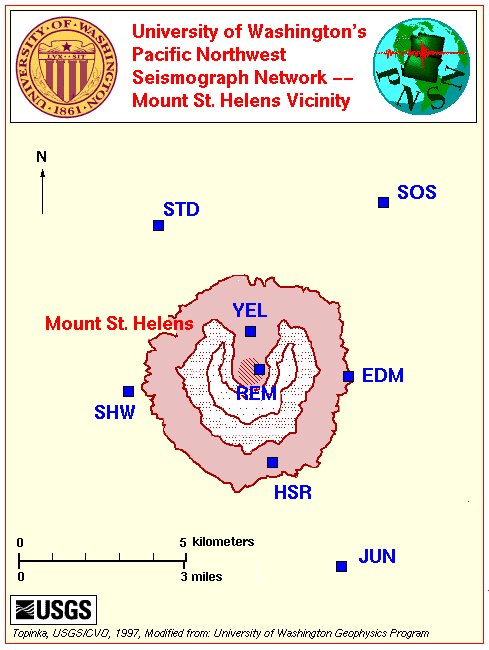 Map, Mount St. Helens Seismograph Network