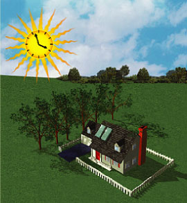 Image of a house with deciduous trees planted on the south and west sides.