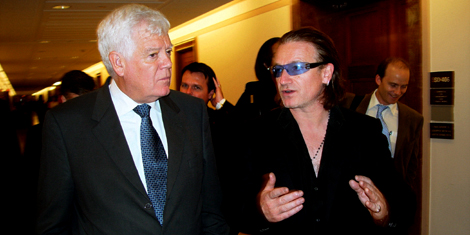 Front man for Irish rock band U2 and advocate for Africa, Bono talks with Congressman McDermott about McDermott's African Growth and Opportunity Act legislation and how debt, HIV/AIDS, and unfair trading practices are affecting Africans.