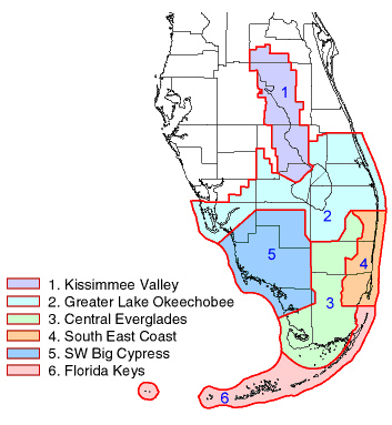 map of florida showing six regions