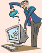 Image of man watering a computer like a plant