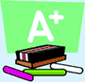 Image of an A+, a chalkboard eraser, and chalk