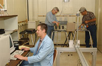 PNNL technicians prepare readiation detectors for testing.