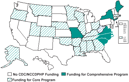 CDC Funding for State Cardiovascular Health Programs, FY 2001. Click below for text description.