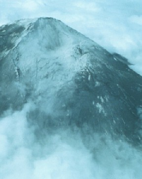 aerial photo of summit crater and upper north flank of the volcano