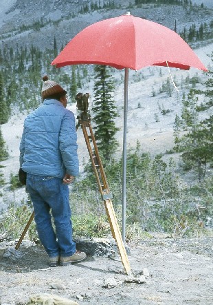 photo of scientist surveying at the Butte Camp Dome instrument station