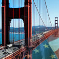Photo with Golden Gate Bridge and American Flag