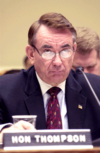 HHS Secretary Tommy G. Thompson testifies on the HHS FY 2004 budget before the House Energy and Commerce Committee.