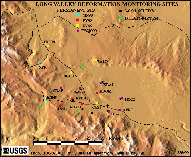 Map, Long Valley Deformation Monitoring Sites, 1999