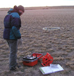  [Photo: USGS scientist conducts time-domain electromagnetic induction survey in Nebraska.] 