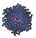 Clusters of sodium (pink) and carbonate (gray and red) ions in aqueous solution. A snapshot of molecular dynamics (or MD) computer simulations of aqueous fluids relevant to the geological sequestration of carbon dioxide.<BR>
<BR>
<U><B>More about this Image</B></U><BR>
Molecular dynamics research at the University of Illinois is giving scientists a fundamental understanding of the chemistry behind what may someday become a method of disposing of excess greenhouse gases. There is no doubt that carbon dioxide levels have increased since the industrial revolution, but is the carbon dioxide increase causing global warming through the greenhouse effect? And if it is, what can be done about it?<BR>
<BR>
James Kirkpatrick, a geology professor at the University of Illinois at Urbana-Champaign, and his colleague Andrey Kalinichev are currently working on the chemistry behind a possible solution to the problem. Theyre creating molecular dynamics models of carbon dioxide and other chemical species as they dissolve in water, as well as models of this water-carbon dioxide solution as it interacts with mineral surfaces. These simulations, which are being run on a supercomputer at the university, will help researchers develop methods of sequestering carbon dioxideinjecting it deep into the ocean or deep groundwater aquifers where it won't interact with the atmosphere and wont have the same negative environmental impact.<BR>
<BR>
This work is being supported in part by National Science Foundation grant EAR 97-05746, NMR and Quantum Chemical Computational Study of Silicate-Based Materials, awarded to E. Oldfield and R.J. Kirkpatrick.  Thumbnail