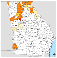 Map of Declared Counties for Disaster1554
