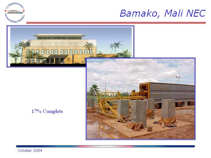 Bamako, Mali NEC artist rendering and construction photo 17 percent complete