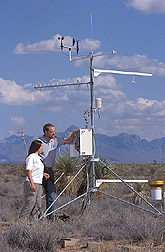Photo: Scientists reset weather recording equipment.  Link to photo information