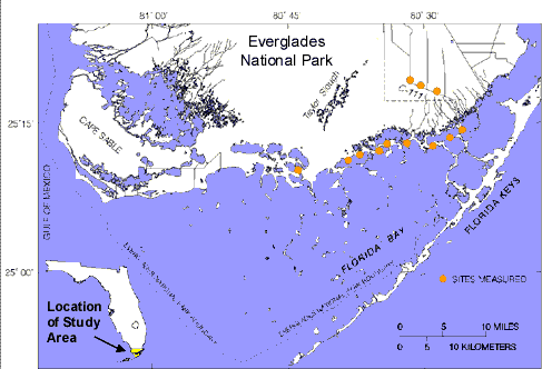 map showing site locations of discharge measurements into Florida Bay