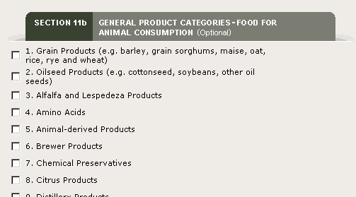 FFRM Seccin 11a: Categoras Generales de Productos -- Alimentos para el Consumo Animal