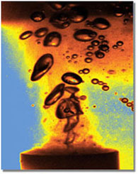 gas bubbles form and collapse when a liquid is energized; caption is below