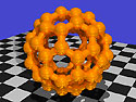 Ray-traced picture of a bond-and-stick model of a C-60 Buckminsterfullerene molecule. C-60 Buckminsterfullerene is a naturally occurring form of carbon, with 60 carbon atoms per molecule arranged in the structure of a soccer ball. It is named after the architect R. Buckminster Fuller, who designed 