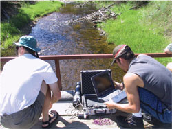 Photo of two researchers near a stream