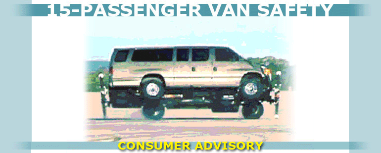 15 passenger van safety image of van tipping on test outriggers.