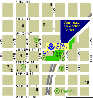 Map of downtown Seattle streets surrounding EPA Offices