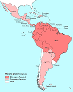 Malaria-risk countries in the Americas, 2002