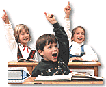 School children with hands up to answer question