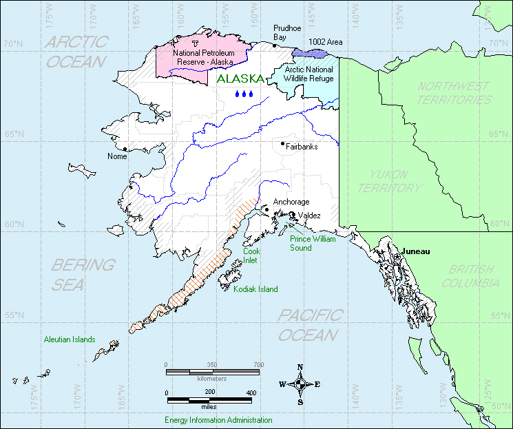 This map of Alaska shows the potential for solar, geothermal, and wind energy, as well as indicators of hydroelectric, biomass, and wood energy potential.
If you have trouble reading this map, please call 1-202-586-8800.