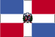 Flag of Dominican Republic is a centered white cross that extends to the edges divides the flag into four rectangles - the top ones are blue (hoist side) and red, and the bottom ones are red (hoist side) and blue; a small coat of arms featuring a shield supported by an olive branch (left) and a palm branch (right) is at the center of the cross; above the shield a blue ribbon displays the motto, DIOS, PATRIA, LIBERTAD (God, Fatherland, Liberty), and below the shield, REPUBLICA DOMINICANA appears on a red ribbon. 2004.